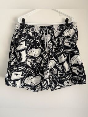 Vilebrequin Car Printed Swim Trunks Black and White Size XXL